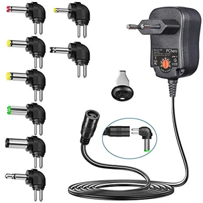 Image de PChero 12W Adaptateur d&#039;alimentation Universel USB CA/DC 3V / 4.5V 5V 6V 7.5V 9V 12V avec 8 Embouts Amovibles pour Électronique Domestique 1,2A Max.