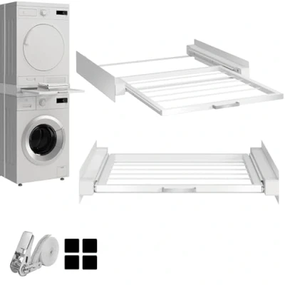 Image de Hd Line Cadre intermédiaire universel Système de suspension Pour machine à laver et sèche linge, avec compartiment extractible, amortissant les vibrations anti basculement Dimensions (60 x 54