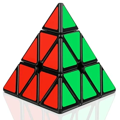 Image de JOPHEK Pyramide Cube, 3x3 Speed Cube Pyraminx Magique Autocollant sur Noir, Puzzle Magic