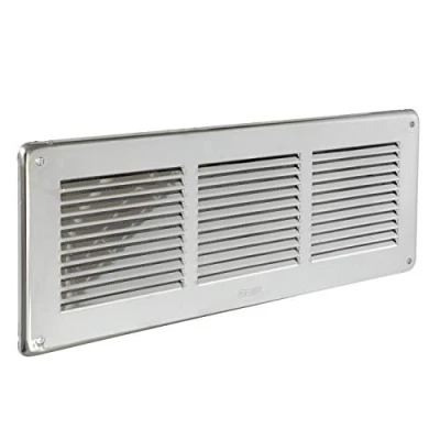 Image de La Ventilazione GIN30R Grille de ventilation inox 430 rectangulaire à superposer avec filet anti insectes, dimensions 340 x 140 mm