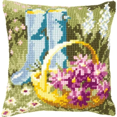 Image de Vervaco Kit de Point Croix pour Housse Coussin Motif Bottes en Caoutchouc Multicolore