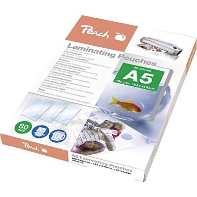 Image de Peach Laminating Pouches A5, 80 mic, Glossy, PP580 03, Set of 100