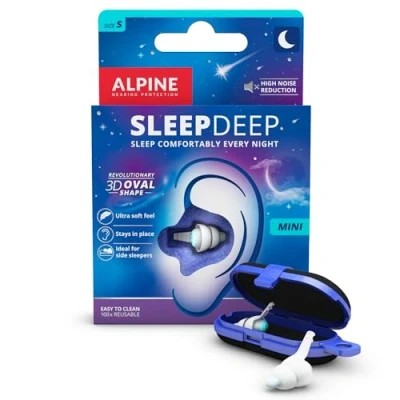 Image de Alpine SleepDeep Bouchons d’Oreilles pour Dormir Nouvelle Forme Ovale Gel Anti Bruit Intégré Confort et Atténuation au Max avec Filtres Souples (Taille S)