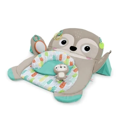 Image de Bright Starts Sloth Tummy Time, Tapis d&#039;Eveil XL, 4 jouets amovibles, Coussin de maintien pour le jeu à plat ventre, lavable en machine, dès la naissance