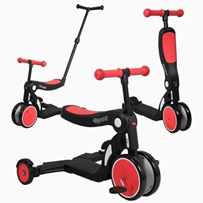 Image de Looping SCOOTIZZ Draisienne Evolutive 5 en 1 avec Barre de poussée/Tricycle Bébé Évolutif/Trottinette Enfant poussée, Haute Red