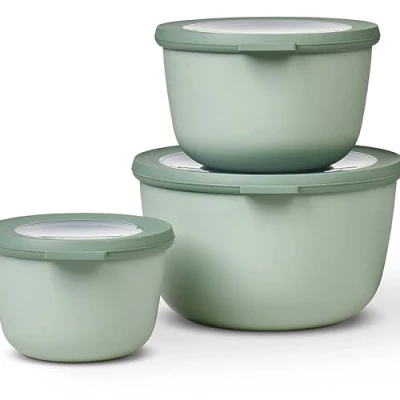 Image de Mepal Ensemble de 3 Bols Multifonctions Cirqula Rond Boîtes Conservation Alimentaire avec Couvercle Convient pour le Réfrigérateur, Micro ondes &amp; Congélateur 500, 1000, 2000 ml Nordic Sage
