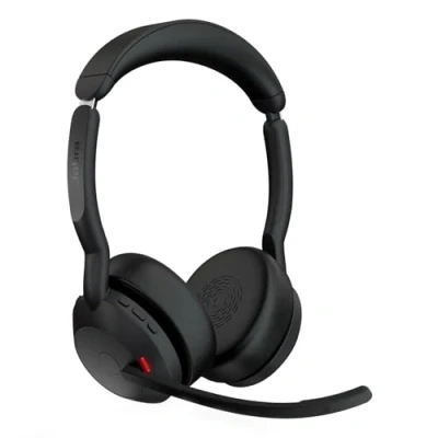 Image de Jabra Evolve2 55 Micro casque sans fil stéréo avec base de chargement, Air Comfort, micros à réduction bruit et ANC. Fonctionne les plateformes UC telles que Zoom Google Meet Noir