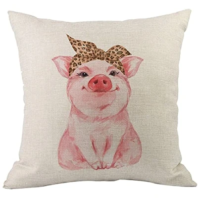 Image de CANSEGO Taie d&#039;oreiller en coton et lin motif cochon rose avec de mignon portant un pour homme, femme, garçon, fille, salon, 45,7 x cm