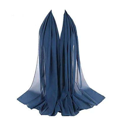 Image de KAV Foulard hijab uni élégant en mousseline de soie pour femme Turban léger cheveux Châle, Bleu moyen