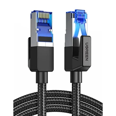 Image de UGREEN Cat 8 Câble Ethernet Réseau RJ45 Super Débit 40Gbps 2000MHz Nylon Tressé Double Blindage Compatible avec Routeur Switch Modem Décodeur TV Box Internet PS5 PS4 Xbox Console de Jeux PC (15M)