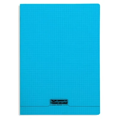 Image de Calligraphe 18472C Un Cahier Agrafé Bleu (une Marque de Clairefontaine) 24x32 cm 48 Pages Petits Carreaux Papier Blanc 90 g Couverture Polypro Transparent