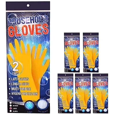Image de 12X PAIRES DE GANTS NETTOYAGE MÉNAGERS JAUNES PROTECTION HYGIÉNIQUE DES MAINS DURABLES POUR UN USAGE QUOTIDIEN (MOYEN)