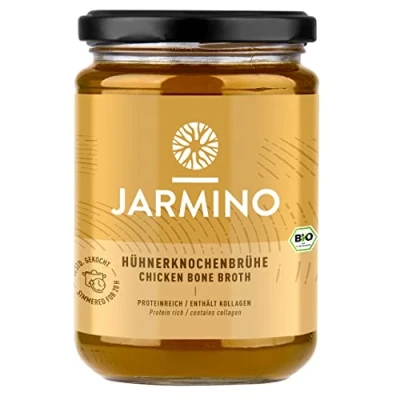 Image de Bone broth: 4x 350ml bouillon de poule bio cuit pour 20 heures soupe base ou alternative liquide à collagène poudre collagen hydrolysat peptides complement Alimentaire avec collagene
