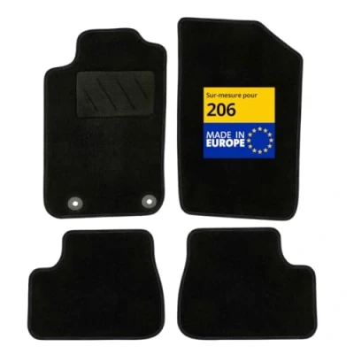Image de DBS Tapis de Voiture sur Mesure pour 206/206 SW / 206+ (1998 à 2013) Sol Automobile Moquette Galaxy 4 pièces, Noir