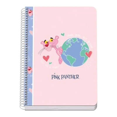 Image de DOHE Cahier A5 quadrillé Reliure spirale, 80 feuilles de 90 g/m², quadrillage 4 mm, couverture rigide, Pink Panther ecoPink, matériel scolaire Rose