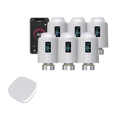 Image de Qiumi Zigbee Thermostat pour radiateur avec télécommande via l&#039;application Smart Life, commande vocale par Alexa et Google Assistant (Oled Dsplay)