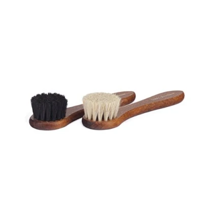 Image de Langer &amp; Messmer set de 2 brosses crème 100% crin cheval pour l&#039;application cirage et cire à chaussures un entretien professionnel des (blanc blanc)