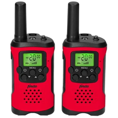 Image de Alecto FR 115RD Set de Deux talkies Walkies pour Enfants Walki Talki avec portée jusqu&#039;à 7 kilomètres Walky Talky 8 canaux Lampe Poche intégrée écran éclairé Red