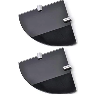 Image de BSM Marketing Lot de 2 étagères d&#039;angle en verre trempé noir 180 mm d&#039;épaisseur 6 pour salle bain, chambre à coucher, bureau avec supports d&#039;étagère finition chromée