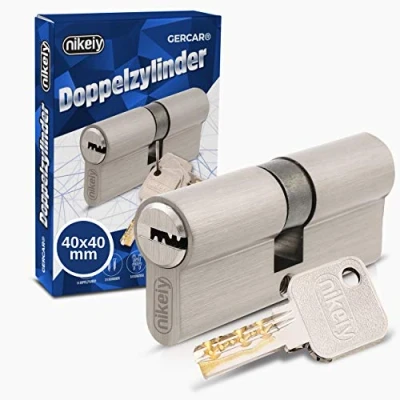 Image de GERCAR Pro cylindre de serrure/barillet porte d&#039;entree/interieure 80 mm à double entrée 40/40 En laiton nickelé Avec 5 clés Longueur : mm, A: 40 B