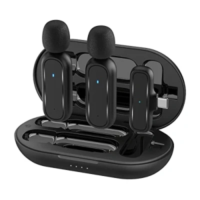 Image de Micro Cravate Sans Fil,Gimpro MC1X(C) 2.4GHz【TYPE C&amp;USB】2TX&amp;1RX Microphone de Lavalier avec 3 Mode Denoise et étui chargement pour téléphone Andriod Youtube,Micro Fil Smartphone