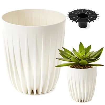 Image de Konzept 11 pot de fleurs haut 19 cm diamètre, grand pour extérieur, balcon, cache avec insert, blanc, palmier