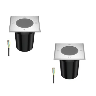 Image de ledscom.de 2 pièces luminaire encastré de sol RELI pour l&#039;extérieur, IP67, inox, carré, 11 x 11cm, 1x GU10 max. 15W, givré