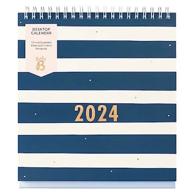 Image de Busy B Calendrier de bureau Janvier à Décembre 2024 Motif Rayures Marine Planificateur avec pochettes et support intégré. Parfait pour l&#039;organisation au travail sur votre