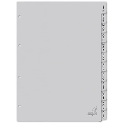 Image de Kangaro Lot de 12 intercalaires en carton recyclé gris FSC 180 g/m² A4 Jan Dec