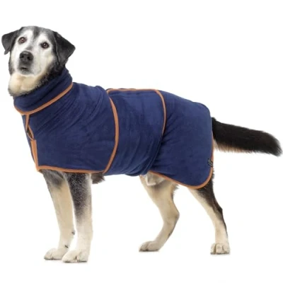 Image de Lucky Paws® Peignoir Chien pour à Double Couche Super absorbante et Serviette Ultra Douce en Un Seul Accessoire Luxueux (XL, Bleu Marine)