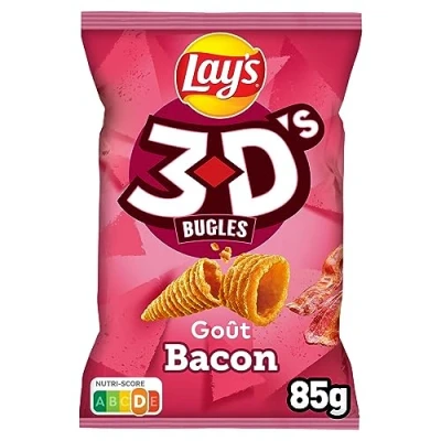 Image de Lay&#039;s 3D&#039;S Bugles Goût Bacon 85 g, 85g (Lot de 1) (Packaging may vary)