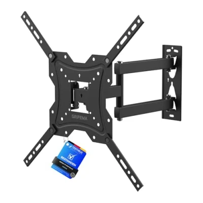 Image de GRIFEMA Support Mural TV 26 55 Pouces Fixation Murale Peut Contenir Jusqu&#039;à 30KG, Accroche Television Orientable (± 45), Incline (+ 5, 10) et Étend, Vesa pour Plat/Incurvé