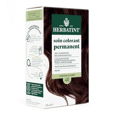 Image de Herbatint Soin Colorant Permanent Cheveux 4R Châtain Cuivré 170 ml Sans Ammoniaque, 100% Couverture des Blancs Testé Dermatologiquement pour Peaux Sensibles, avec 8 Extraits Végétaux Bio