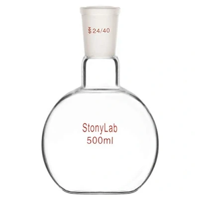 Image de StonyLab Borosilicaté Verre Simple cou Fond plat Ébullition Flasque, Ballons de Laboratoire Single Neck Flat Bottom Boiling Flask avec 24/40 Standard Cône Joint Extérieur 500ml