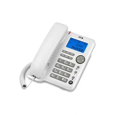 Image de SPC Office ID Téléphone Fixe de Bureau ou Mural avec écran Lumineux alimenté par Piles, 3 mémoires directes, Niveaux Sonnerie, Identification l&#039;appelant et Mains Libres Blanc