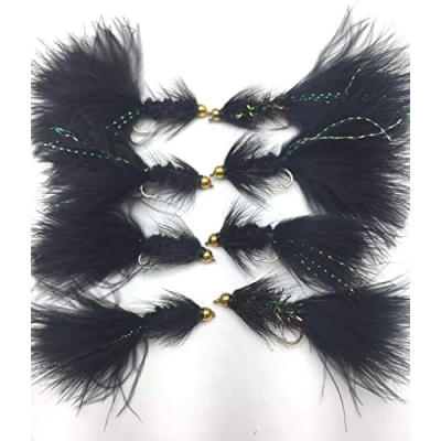 Image de Mouches de pêche Wooly Bugger Lot 8 leurres à têts perlées Noires Taille pour la Truite n39
