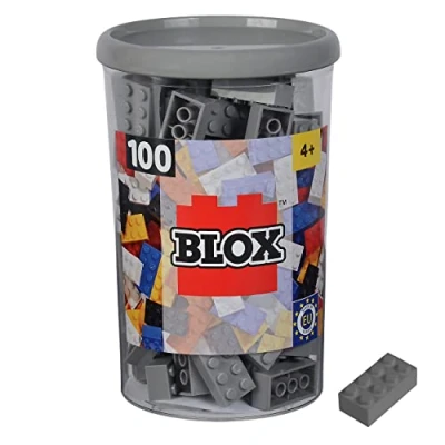 Image de Simba Blox Lot de 100 Blocs Construction Gris pour Enfants à partir 3 Ans, 8 Briques en boîte Haute qualité, entièrement Compatible avec Nombreux Autres Fabricants