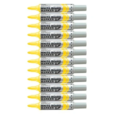 Image de Pentel Maxiflo Lot de 12 Marqueurs pour Tableau blanc Pointe conique large Jaune