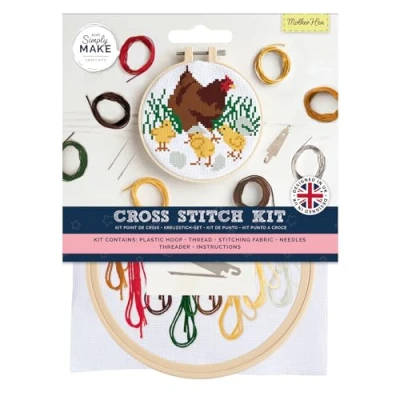 Image de Simply MAKE kit de broderie au point croix, mère poule, multicolore, bricolage unique, kits croix pour adultes, couture et travaux manuels, fils à