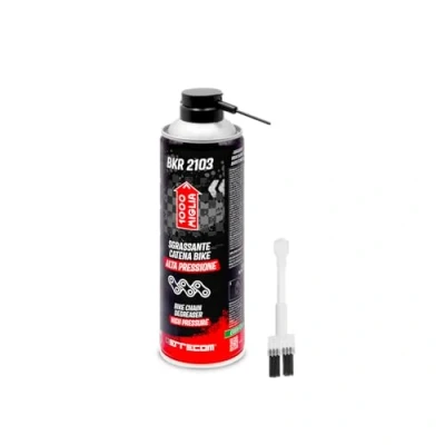 Image de Errecom 1000 Miglia BKR 2103 Spray Dégraissant Chaîne et Cassette de Pignons pour Vélos Motos Haute Pression + Brosse à Poils Durs utilisable aussi avec connexion directe au cylindre 500 ml