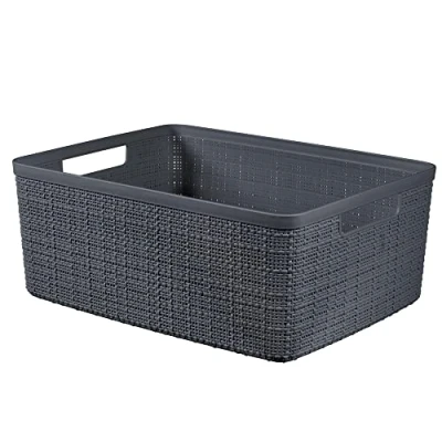 Image de CURVER Panier de Rangement Rectangulaire Jute 12L Pour Organiser Toute la Maison Emboîtable, Facile à Transporter 100% recyclé 36,2 x 28,2 14,5 cm Gris