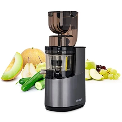 Image de Extracteur de Jus BioChef Atlas Whole Slow Juicer PRO Moteur Puissant 350W &amp; 40 tr/min Grande Ouverture 8cm x Polyvalent : Jus, Sorbets, Beurres Noix (Argenté)