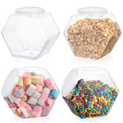 Image de Lpitoy Pots De Bonbons Hexagonaux en Plastique 4pcs Biscuits avec Couvercles À Bouche Large Contenant Stockage Réutilisable
