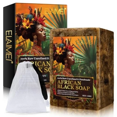 Image de Savon Noir Africain 100G, Biologique Fait À La Main, Hydrate Et Équilibre Peau Grasse, Aide Combattre L&#039;Acné Lutter Contre Le Vieillissement,Estompe Les Taches Sombres