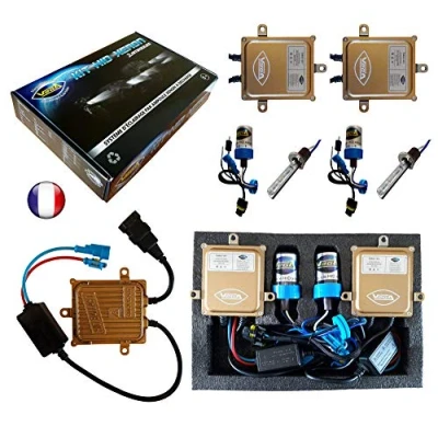 Image de VEGA Kit HID Xénon Marque FRANCAISE H1 10000K 55W Slim DSP AC ampoules à embase métallique