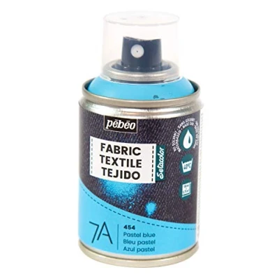 Image de Pébéo Peinture en Spray pour Textiles 7A Tissus Naturels et Synthétiques Base Eau Sans Solvant Résistante au Lavage Machine sur Tissu Couleur Bleu pastel 100ml