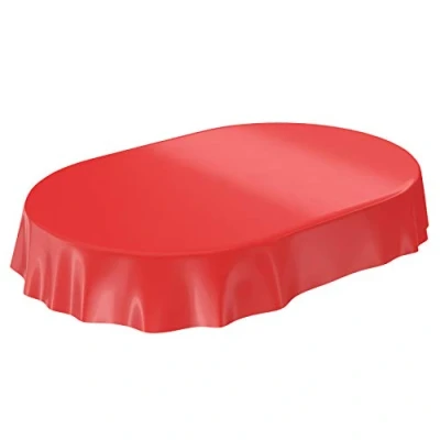 Image de Anro Nappe en Toile cirée lavable, uni, brillant, cirée, rouge, Schnittkante Oval 140 x 180cm
