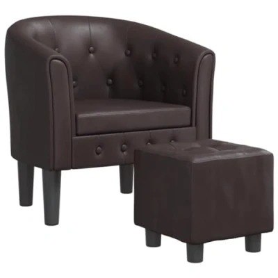 Image de vidaXL Fauteuil Cabriolet avec Repose Pied, Chaise Dossier, Siège Accoudoirs, Canapé de Bureau Salon Chambre, Marron Similicuir