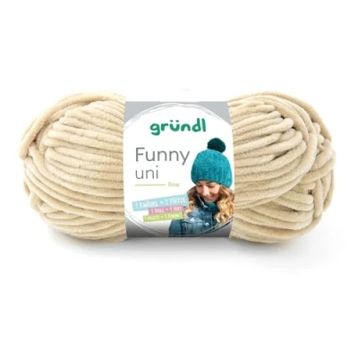 Image de Gründl Funny Uni Fil à tricoter et crochet (fil chenille velouté 100% polyester, 100 g/120 m, taille des aiguilles 5 6, 1 x g) Beige
