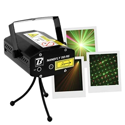Image de BoomTone DJ LZR d&#039;animation multi points NANOFLY 110 RG rouge et vert. Stroboscope. Programmes automatiques. Détection musicale. Eclairage soirée, Disco mobile. DJ. Trépied inclus.
